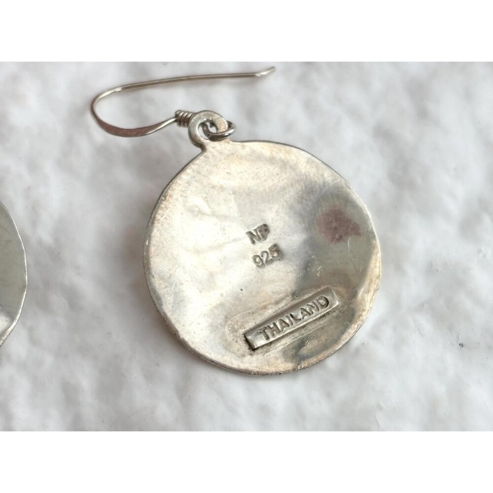 Thai made Round Minimalist Hammered Vintage Sterling Silver 925 Earrings - Picture 8 of 13